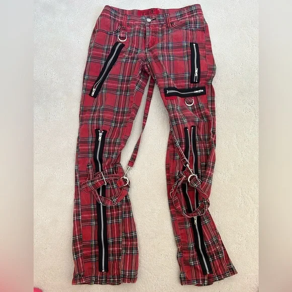 Tripp Nyc Red Plaid Jeans Tripp Nyc Pants Tripp Red Tartan Plaid